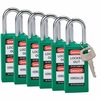 Safety Padlocks - Long Body, Green, KD - Keyed Differently, Steel, 38.10 mm, 6 Piece / Pack